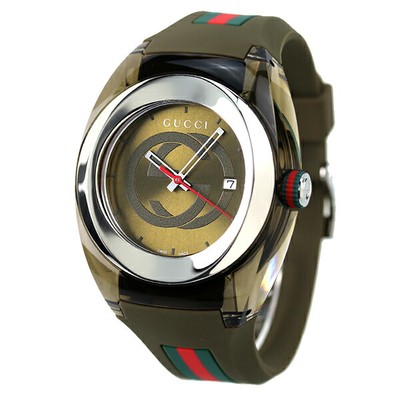 Unused GUCCI SYNC YA137106 Green Quartz Stainless Rubber Unisex Watch in Box 