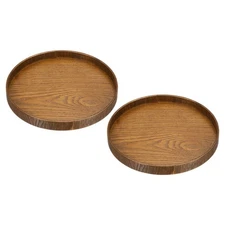 2pcs 8" Wood Serving Tray Round Decorative Platter Home Kitchen Table, Brown