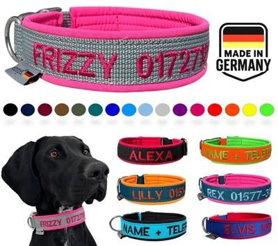 ELROPET® Hundehalsband bestickt für kleine & große Hunde XS - XXL Name und Telefonnummer