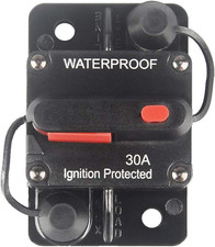 30 Amp Circuit Breaker with Manual Reset 12V-36V DC Waterproof Surface Mount for