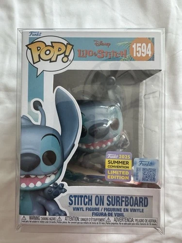 Funko Pop Disney Stitch on Surfboard 2025 Summer Convention #1594 W /Protector
