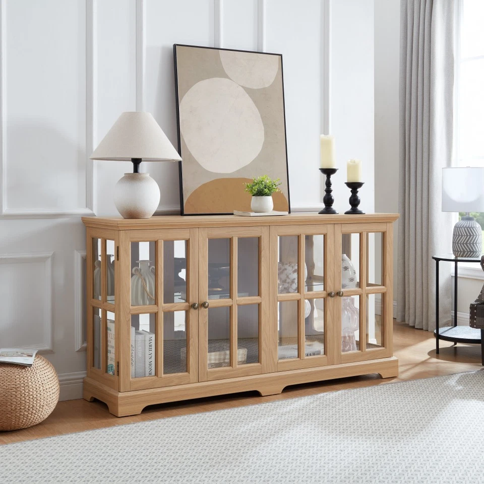 Vitrina con Puertas de Cristal LED Estantes Ajustables Diseño Cuatro Puertas Foto 2 de 4