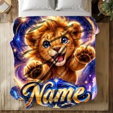 Personalized Lion Cub Coral Fleece Blanket Cute Safari Decor