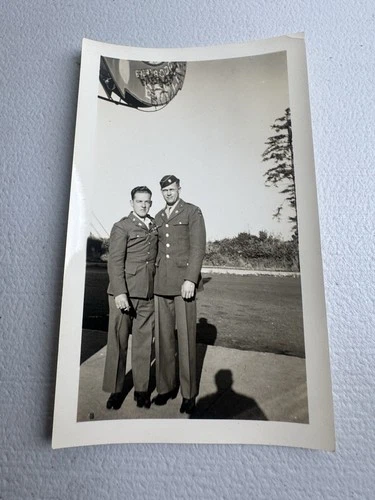 Vintage Photo Two Handsome Men WWII Soldiers Buddy Military Uniform Gay Interest
