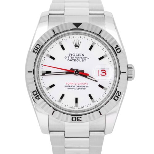 Rolex DateJust Turn-O-Graph Thunderbird White Red Stainless Steel Watch 116264 - Picture 1 of 8