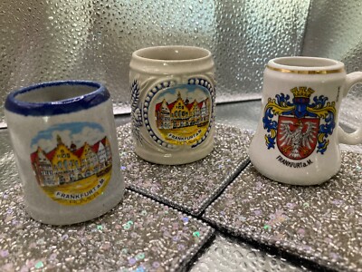 Vintage Frankfurt Germany Mini Stoneware Ceramic Beer Stein / Shot Glass, Lot 3