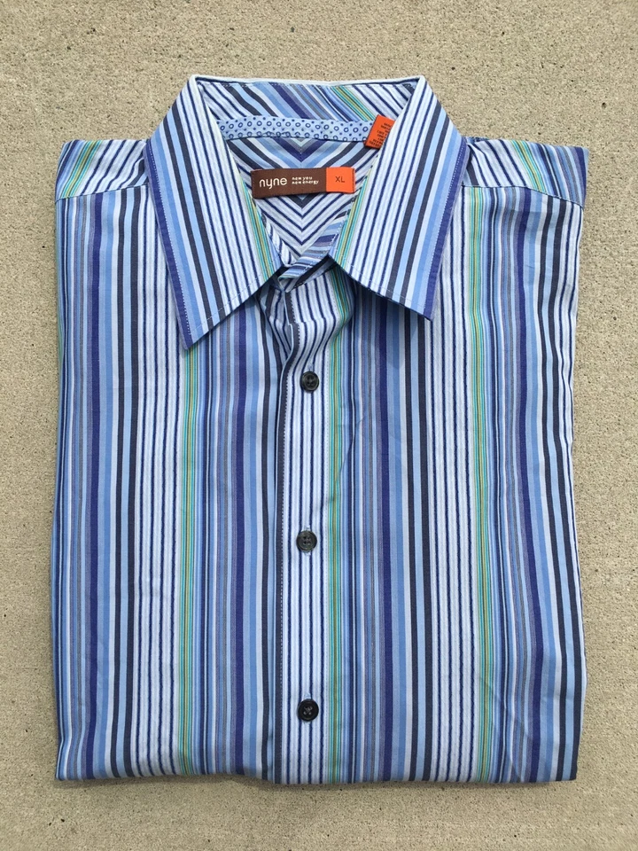 Camisa NYNE Para Hombres XL Abotonada Manga Larga Puños Abatibles Negocios Camisa de Vestir a Rayas Foto 2 de 4