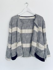 Masai Womens Cream Black Stripe Cotton Blend Open Pocket Jacket, Size M, Euc
