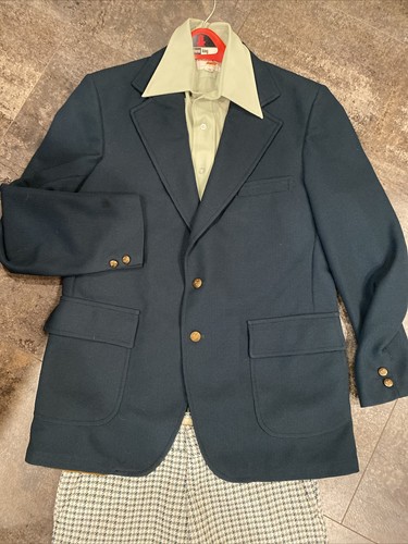 Vintage 1970s men’s large green polyester suit Jacket w/ plaid pants 32 x 32 - Picture 2 of 24