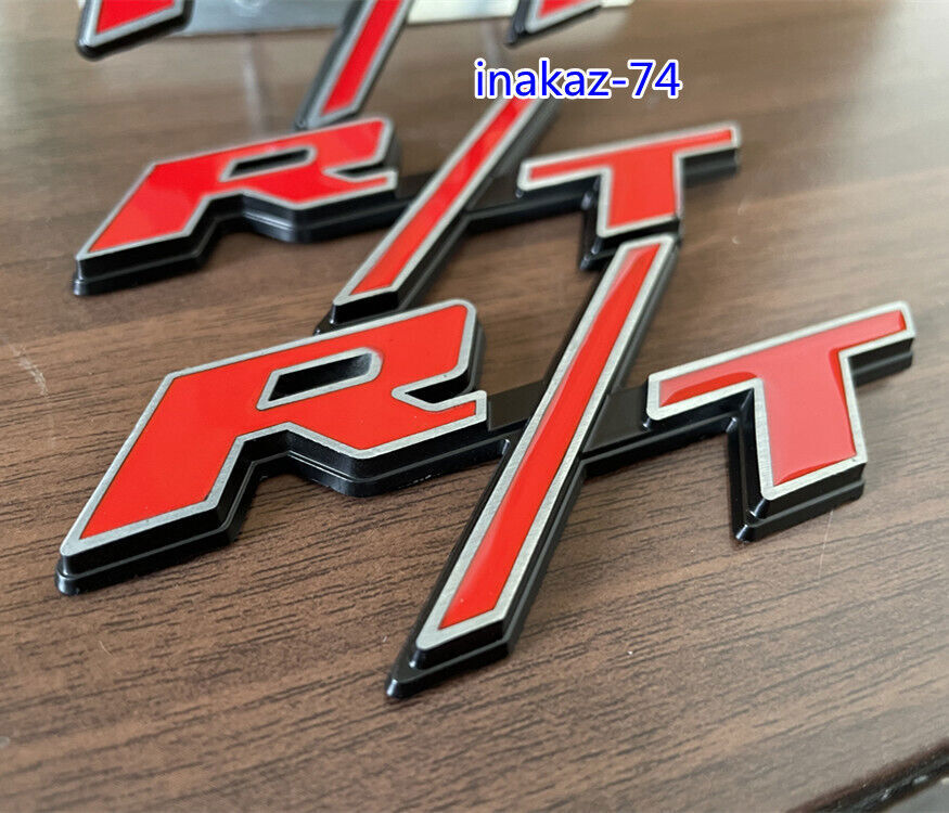 3PCS OEM For R/T Front Grill Emblems RT Fender Badge Red Black Silver Car Decal