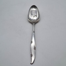 Vtg Oneida Community Silver Flower Slotted Pierced Serving Spoon '60s MCM