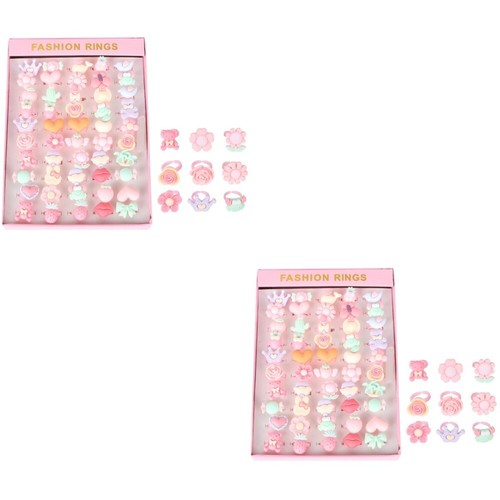 50 pièces dessin animé résine anneaux acrylique enfants jouet anneaux en plastique ensemble petits cadeaux pour les filles