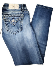 Miss Me Jeans Women  s Sz 26 SIGNATURE SKINNY Flap Pocket Rhinestone Inseam 31"