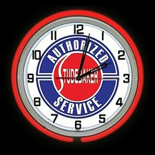 19" Studebaker Service Red Double Neon Clock Chrome Man Cave Garage 