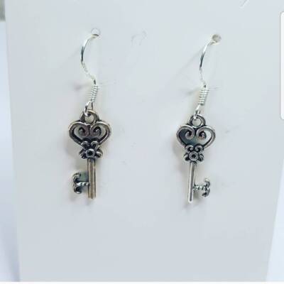 Key shaped earrings unique quirky, steampunk inspired jewellery handmade. Sterli