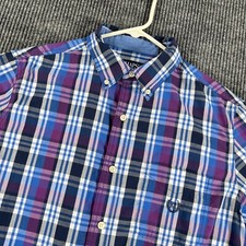 Chaps Shirt Mens Medium Blue Purple Plaid Long Sleeve Button Down Casual Dress