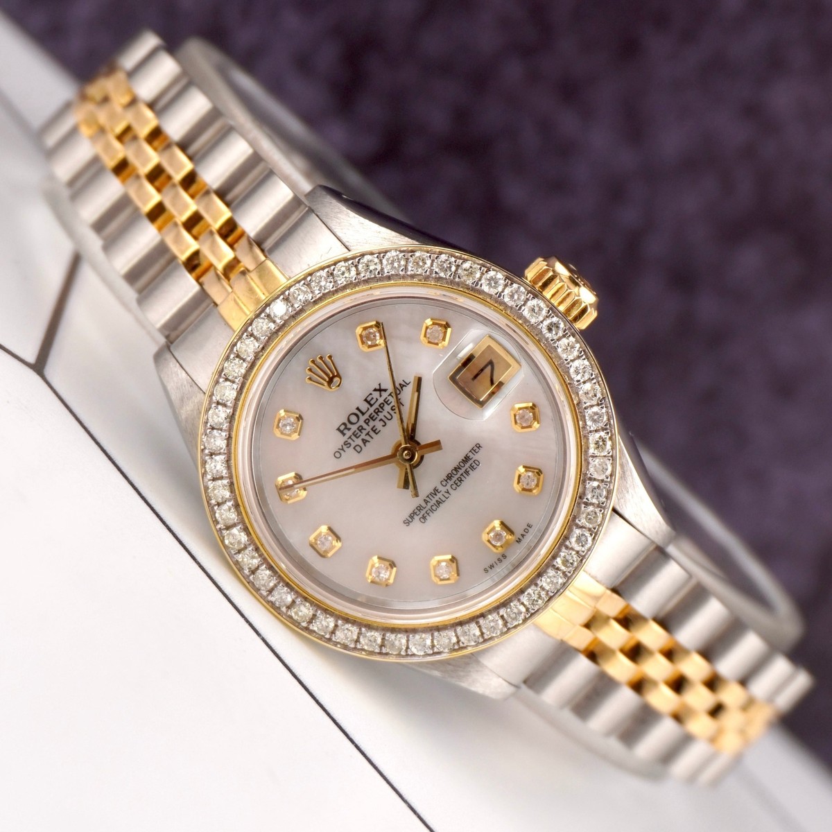 Rolex Ladies Datejust 26mm 18k Gold & Steel Watch ICED 1.5ct