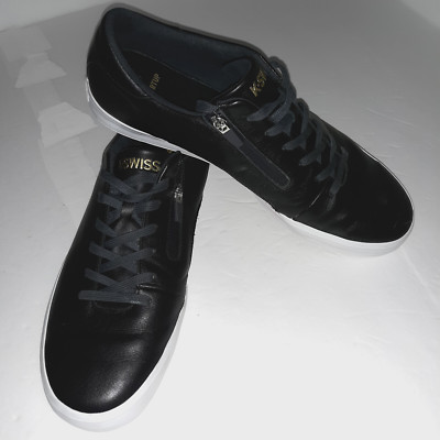 K-Swiss Leather Mens Shoes Start Up Risk Low Lace Up Sz 12 Zip Side Gold Logos