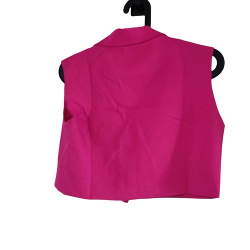 unique 21 womens cropped blazer hot pink sleeveless button up collared size 10 - Picture 4 of 7