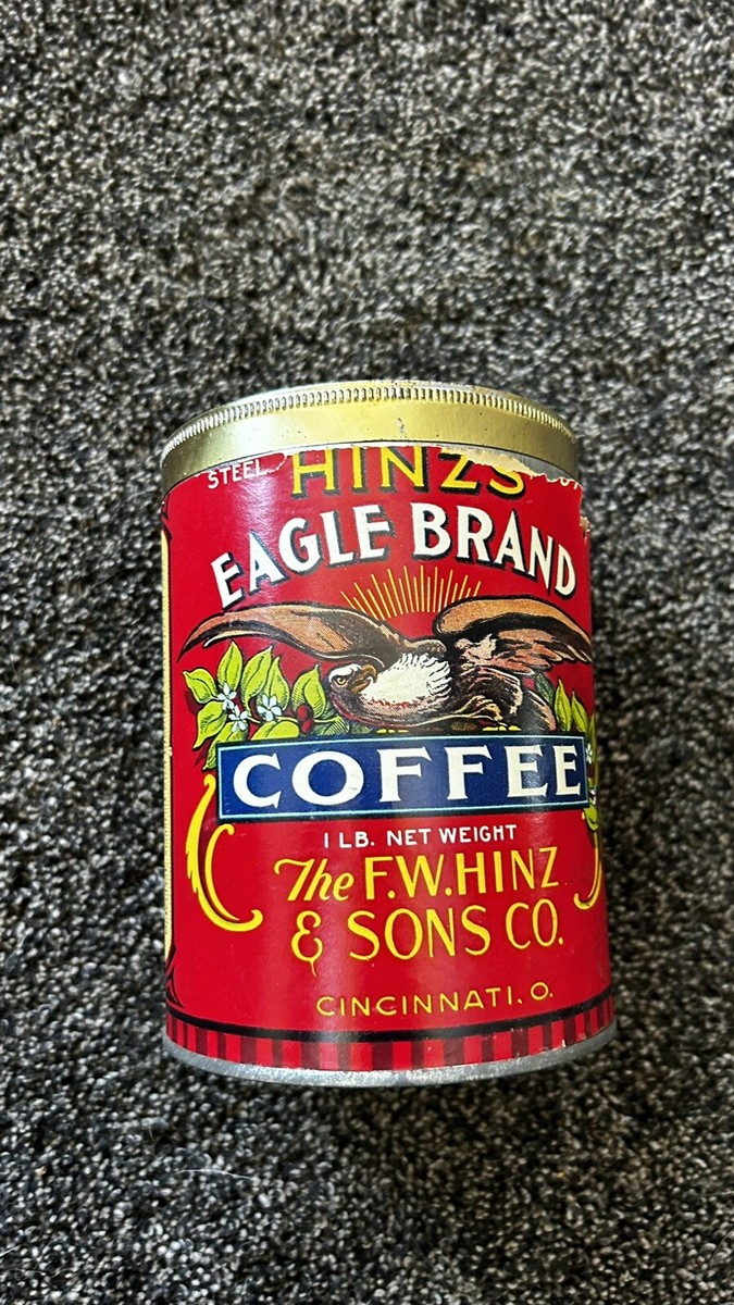 Vintage 1 Lb Hinz's Eagle Brand Coffee Antique Tin Can Cincinnati