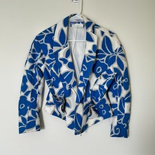 Thierry Mugler Blue Floral Motorcycle Jacket Vintage Designer 80s Cotton Sz 42