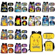 3PCS Kids Pokemon 3D Backpack+Pencil Case+Lunch Bag Suits School Bags Travel BaG
