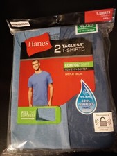 2 Pack Blue Mens Hanes Tagless T-Shirts Size X LARGE ComfortSoft Wicking Fabric