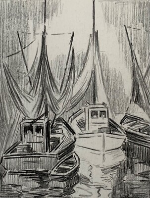 Karl Freede 1908-2000 Leer Fischerboote im Hafen Nordsee Ostfriesland
