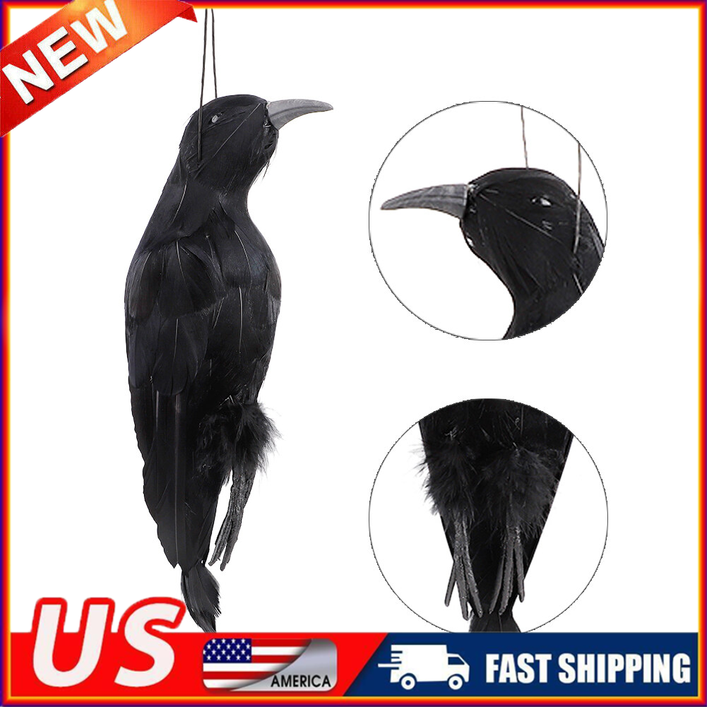 Realistic Hanging Dead Crow Decoy Decor Lifesize 32CM Large Black Crow