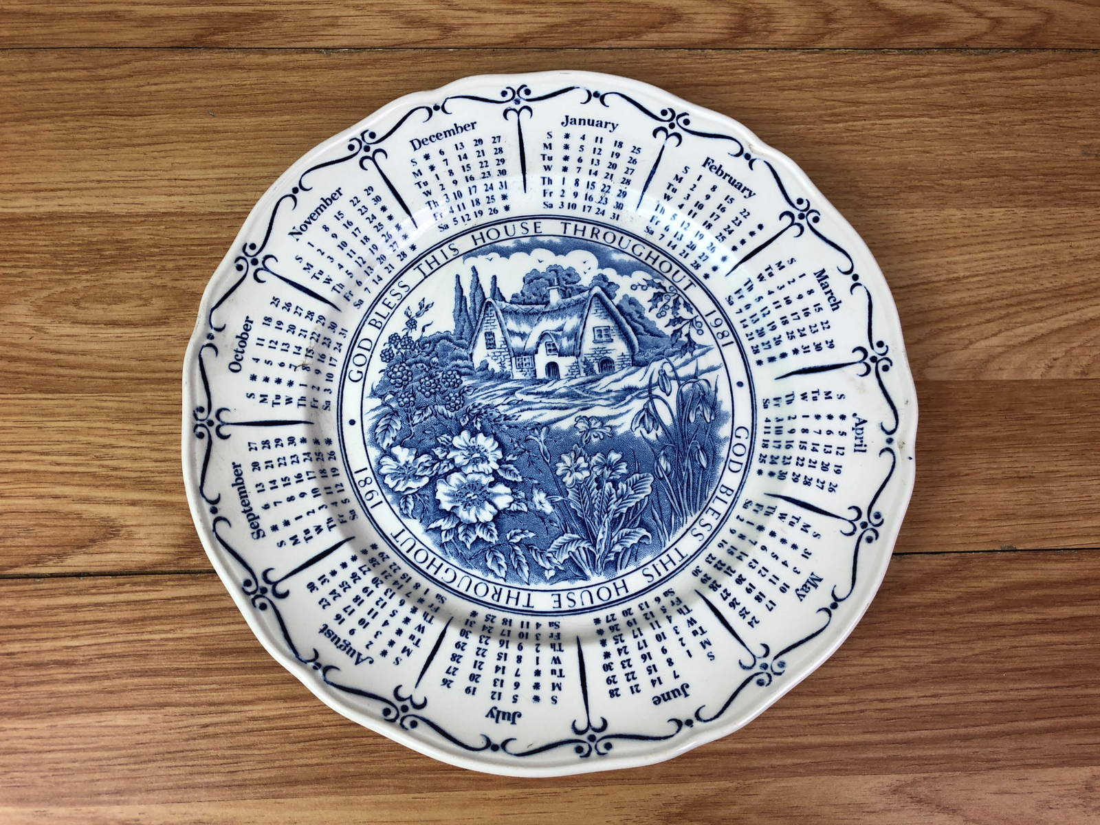 Ringtons Myott Kalenderteller Gott segne dieses Haus durchgehend 1981