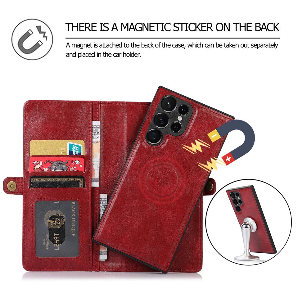 For Samsung Galaxy S25 S24 S23 S22 S21 FE Ultra 2in1 Leather Wallet Case Cover - Image 3 of 4