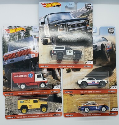 Set Hot Wheels 1/64 Wild Terrain 5/5 - Porsche, Bronco, Land Rover, Camaro...