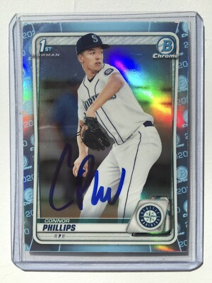 Signed 2020 Bowman Chrome Draft Sky Blue Refractors #BD-71 Connor Phillips Auto