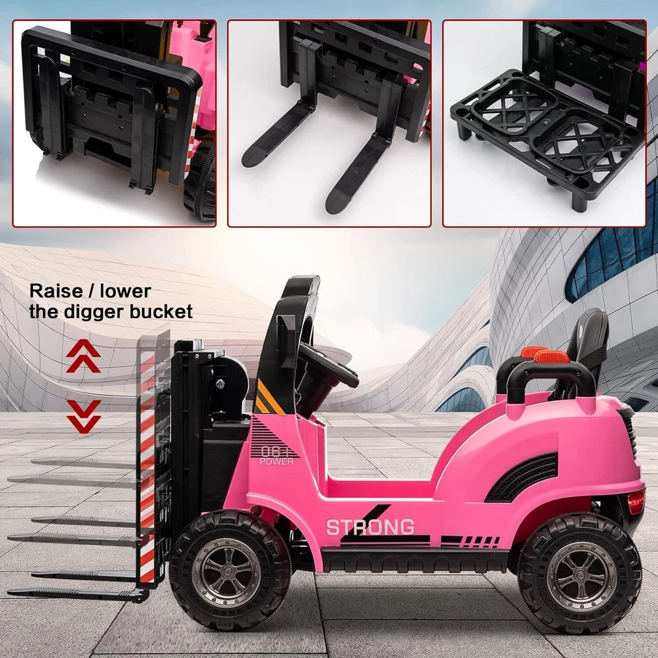 ZEOPHOL 12V Kids Ride-on Toy Forklift Pretend Play Construction Car w/ Horn Red - Image 2 of 4