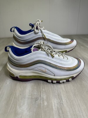 Nike Women Air Max 97 SE Sneakers Shoes White CW2456-100 Iridescent Stripe Sz 8