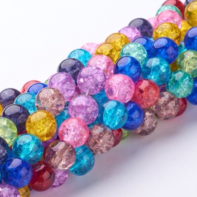 30 Stück Crackle Glasperlen 10mm Schmuckperlen Crashperlen Farbmix DIY Beads NEU