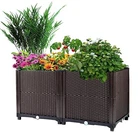 Set of 2 Large Plastic Planter Box Elevated Raised Garden Bed for Indoor Outdoor