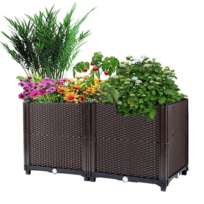 Set of 2 Large Plastic Planter Box Elevated Raised Garden Bed for Indoor  Outdoor | eBay