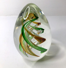 Vintage Art Glass Paperweight Large Egg Shaped Colored Swirl Inside ~ 5"