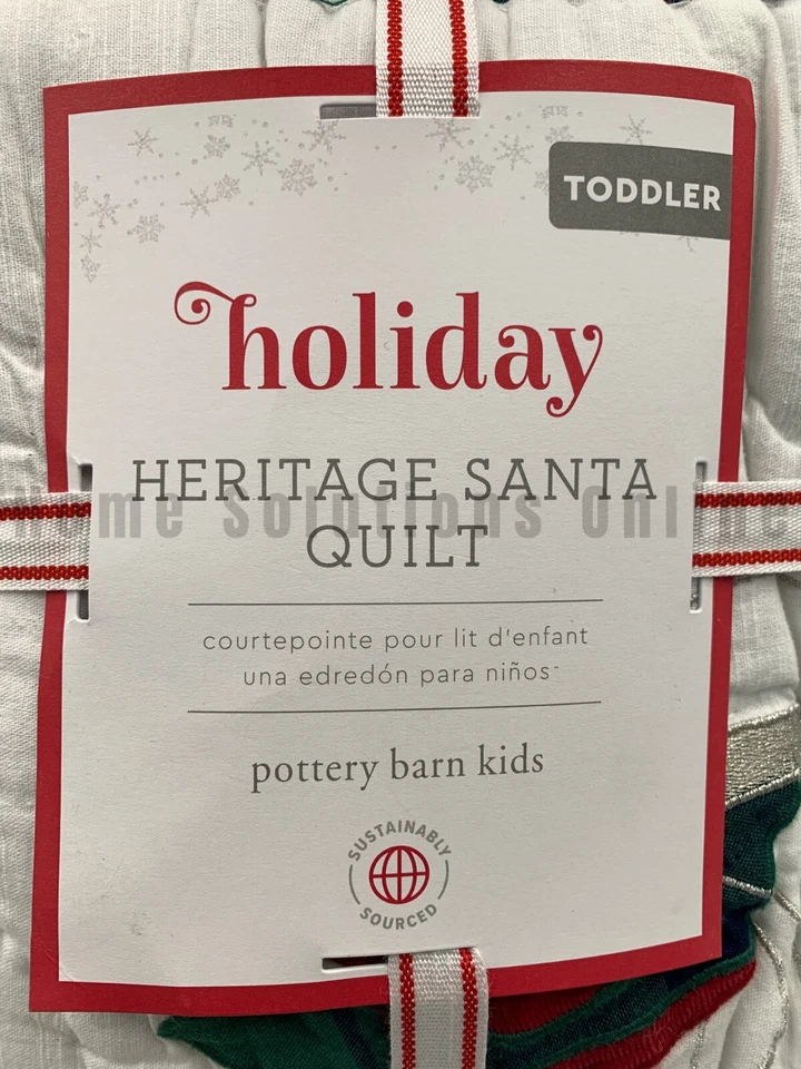 Pottery Barn Kids Heritage Black Santa Cotton Quilt Multi Toddler 36 x 50 #R99 - Image 2 of 4