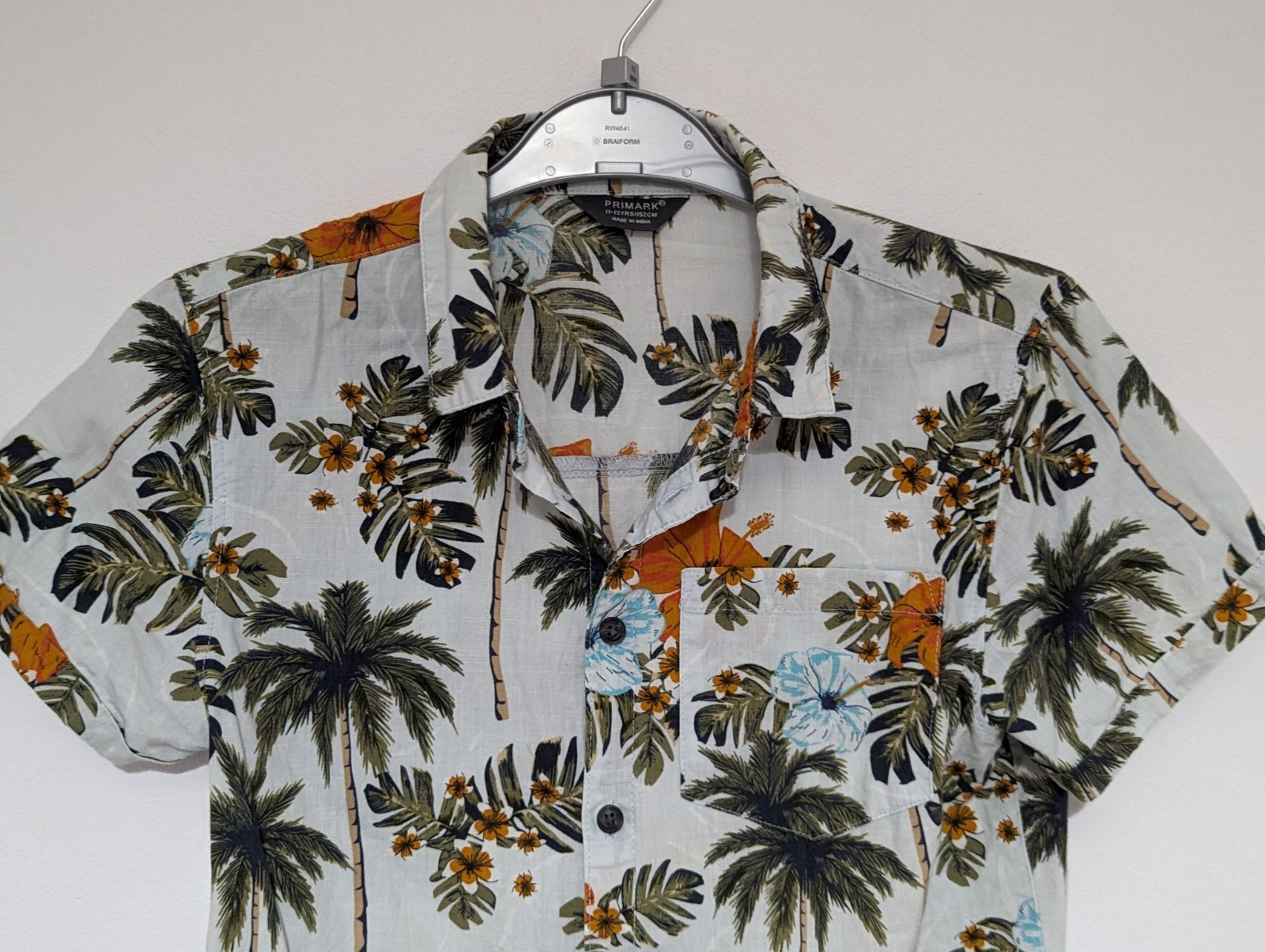 Primark Boys Light-Blue Palm Tree Print Short Sleeved Cotton Shirt 11-12yrs image 7