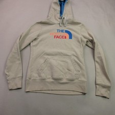 The North Face Women's S/P Small Pullover Hoodie Sweatshirt Beige Blue Logo