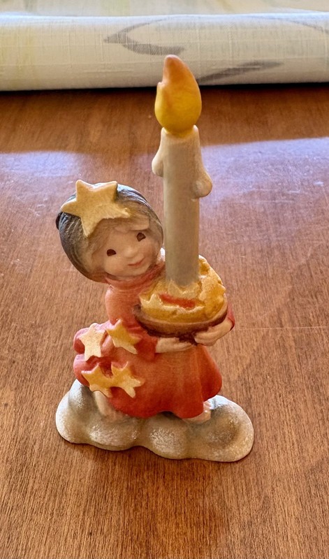 Anri wooden figure, girl with candle and stars