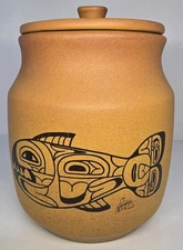 Vtg Artist Signed Blue Mountain Pottery BMP Native Artist Series Lidded Canister