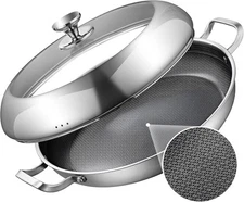 DELARLO 14" Tri-Ply Paella Pan with Lid – Induction-Ready Jumbo Skillet - NIB