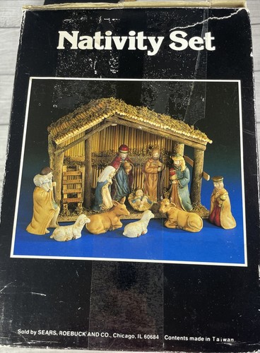 Vintage Sears Nativity Set 11 Porcelain Figures 32-97889 Christmas Wood Stable - Picture 24 of 24