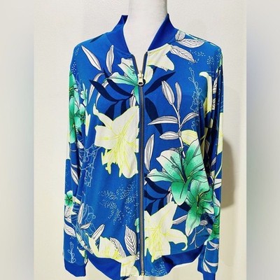 Iman jacket Reversible floral colorful blue summer festive stretch women s L