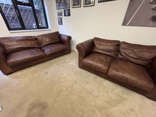Laura Ashley Brown Leather Sofa 2-Seater Great Condition With Share Covers