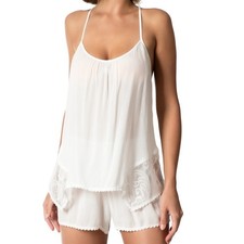 Linea Donatella Women 2Pc Pajama Set White Small Lace Trim Lingerie Coquette NWT