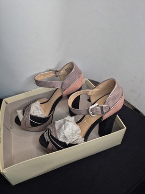 LC Lauren Conrad Dezi Black & Gray & Pink Peep Toe Heels -shoes Sz9.5 Med